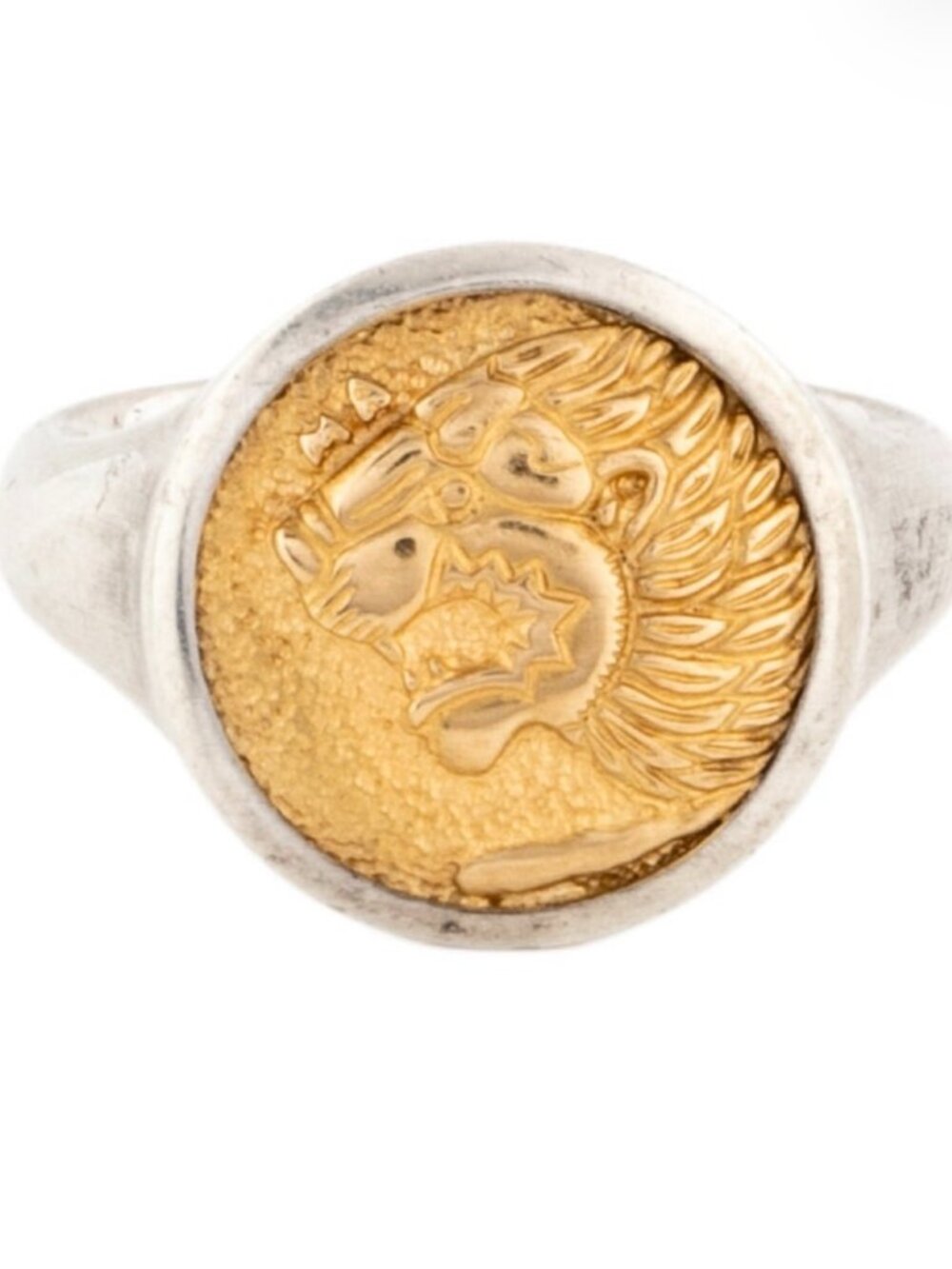 DAVID YURMAN PETRVS LION STERLING SILVER 925 & 18K 750 YELLOW GOLD SIGNET RING